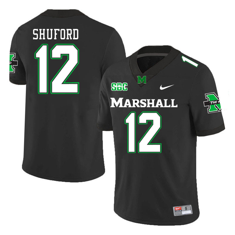 Men #12 Jason Shuford Marshall Thundering Herd SBC Conference College Football Jerseys Stitched-Blac